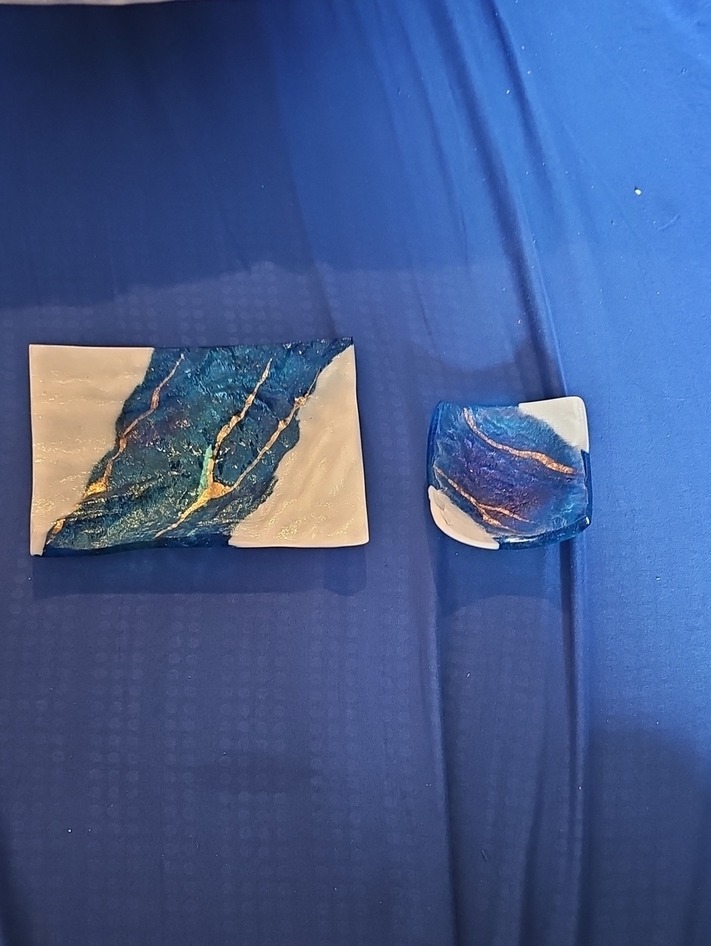 Authentic Marian Fieldson Kiln-Fused Lava Glass Platter & Ring Dish Set - Signed